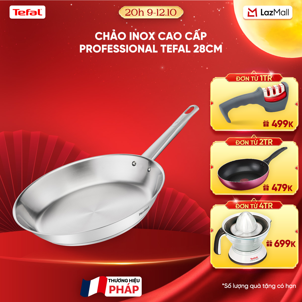 Chảo Inox 18/10 cao cấp Professional Tefal B9210655 28cm