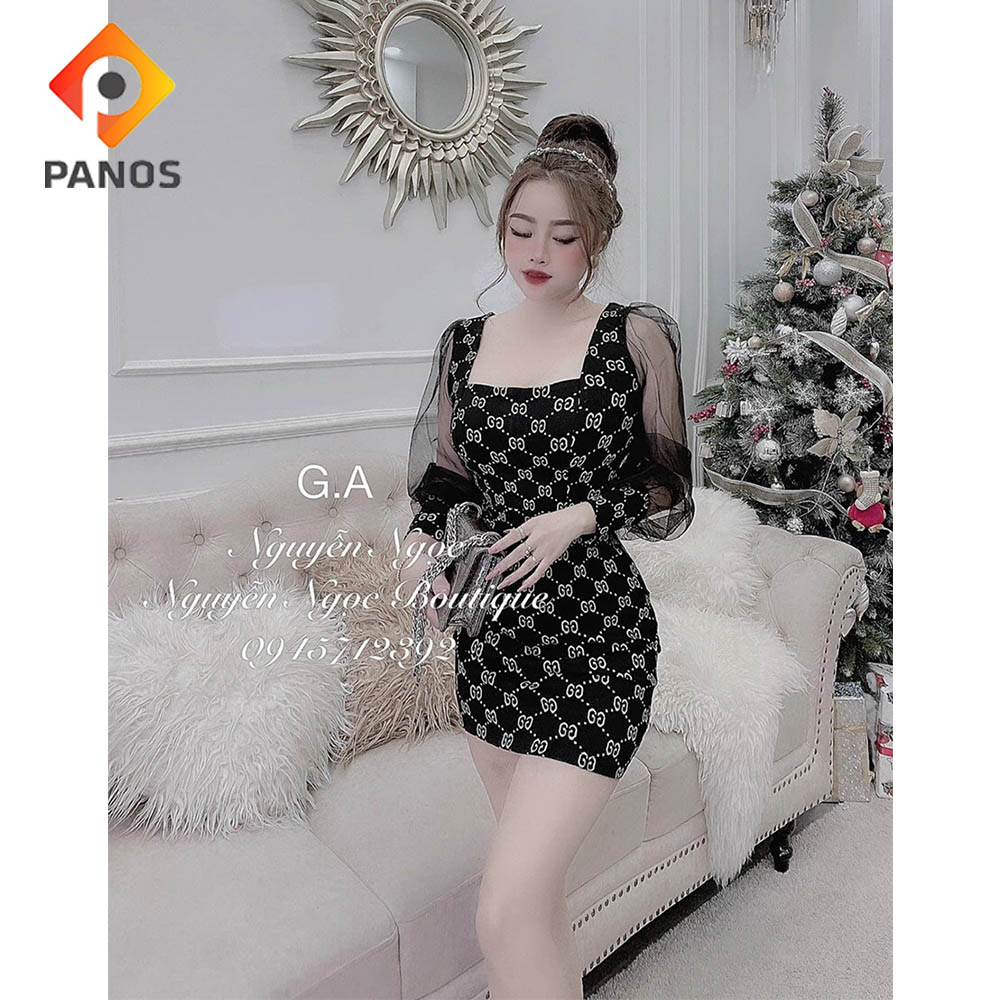 PANOS Đầm Váy Dáng Ôm Họa Tiết Chữ GG Tôn Dáng Siêu Xinh Thời Trang Nữ Dạo Phố, Dự Tiệc