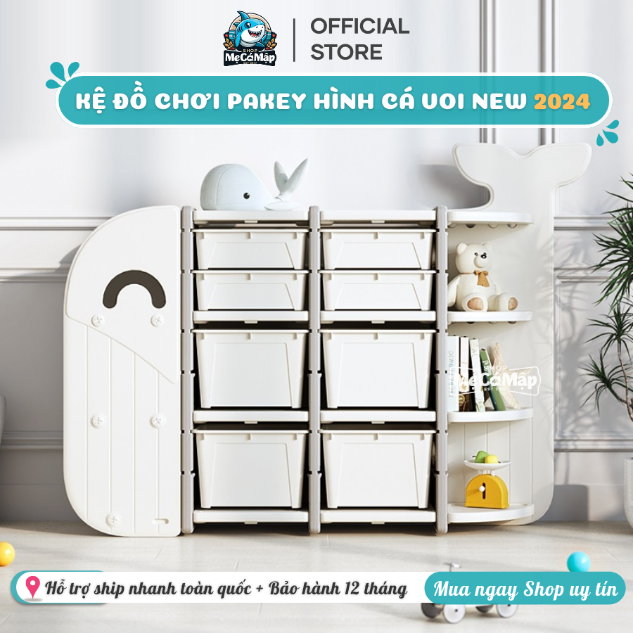 Kệ để đồ chơi cho bé pakey hình cá voi, nhựa hdpe an toàn cao cấp