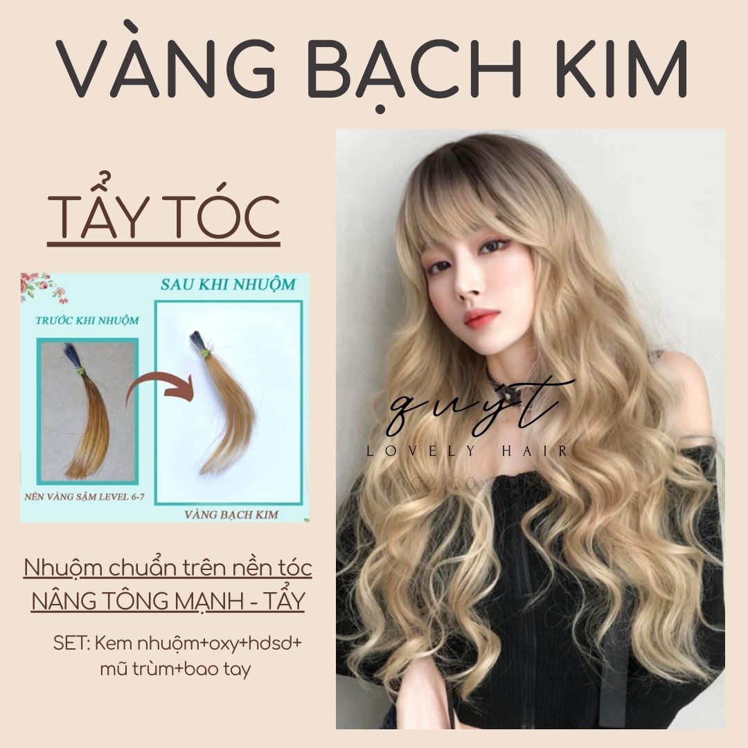 Thuốc nhuộm tóc tại nhà màu Vàng Bạch Kim nhuộm trên nền tóc tẩy nâng tone tặng oxy