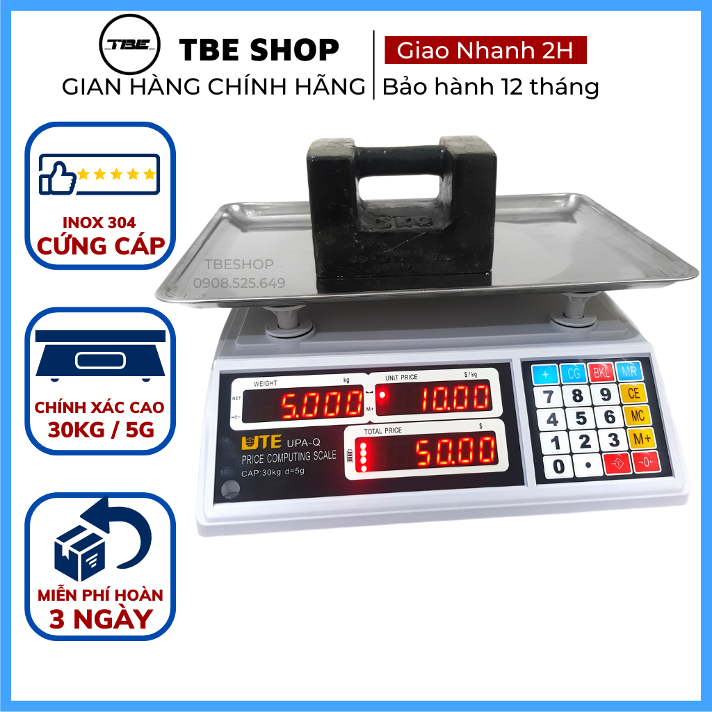 Cân Điện Tử Bán Hàng 30kg UTE Tính Năng Tính Tiền Cân Hoa Quả Thịt Cá Với Độ Chính Xác Cao Sạc Điện Pin Trâu ( Bảo Hành 1 Năm )