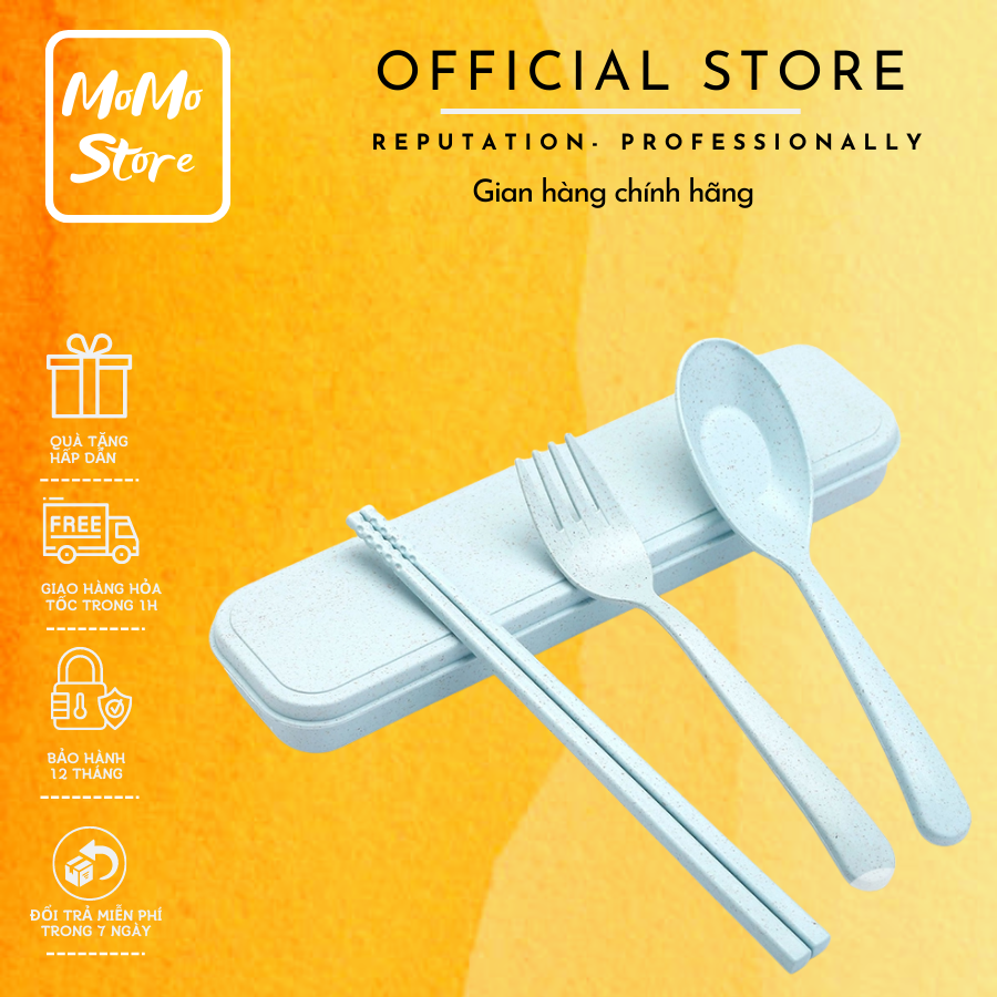 Bộ muỗng đũa nĩa lúa mạch cá nhân, bộ thìa, đũa văn phòng du lịch cá nhân dễ thương kèm hộp tiện dụng