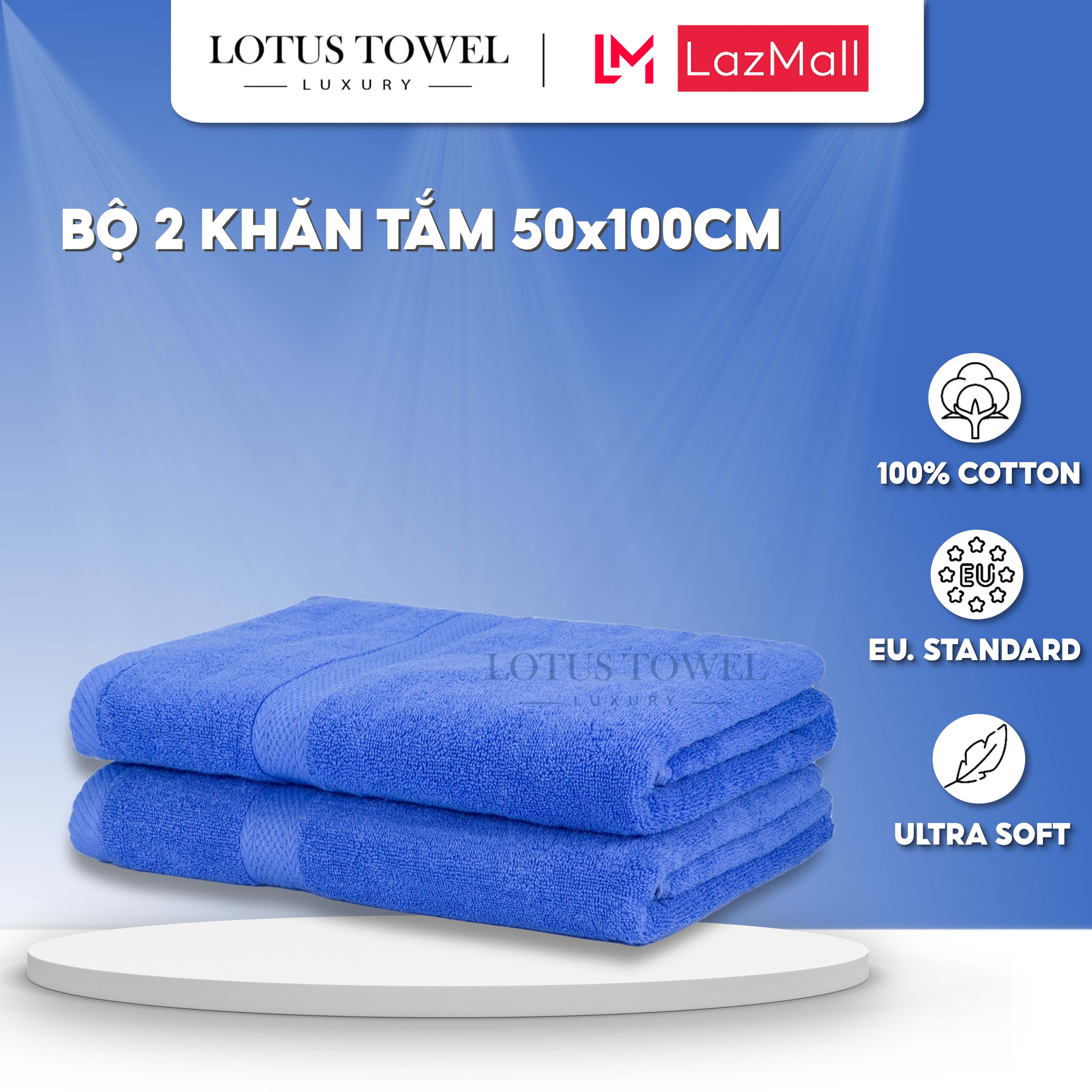 Bộ 2 khăn tắm 50x100cm lotus towel 100% cotton cao cấp mềm mịn thấm hút không ra màu