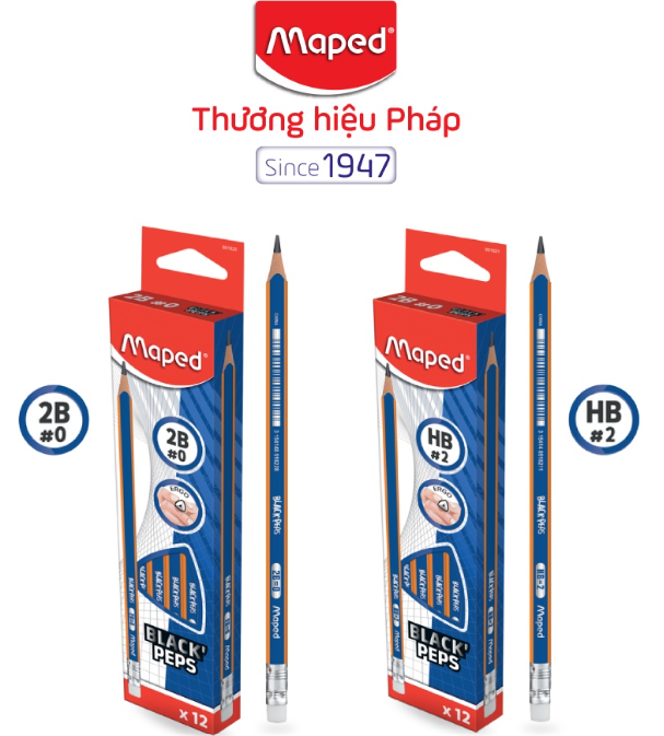 Maped - bút chì đen không gỗ maped có gôm 2b/hb - 1 cây