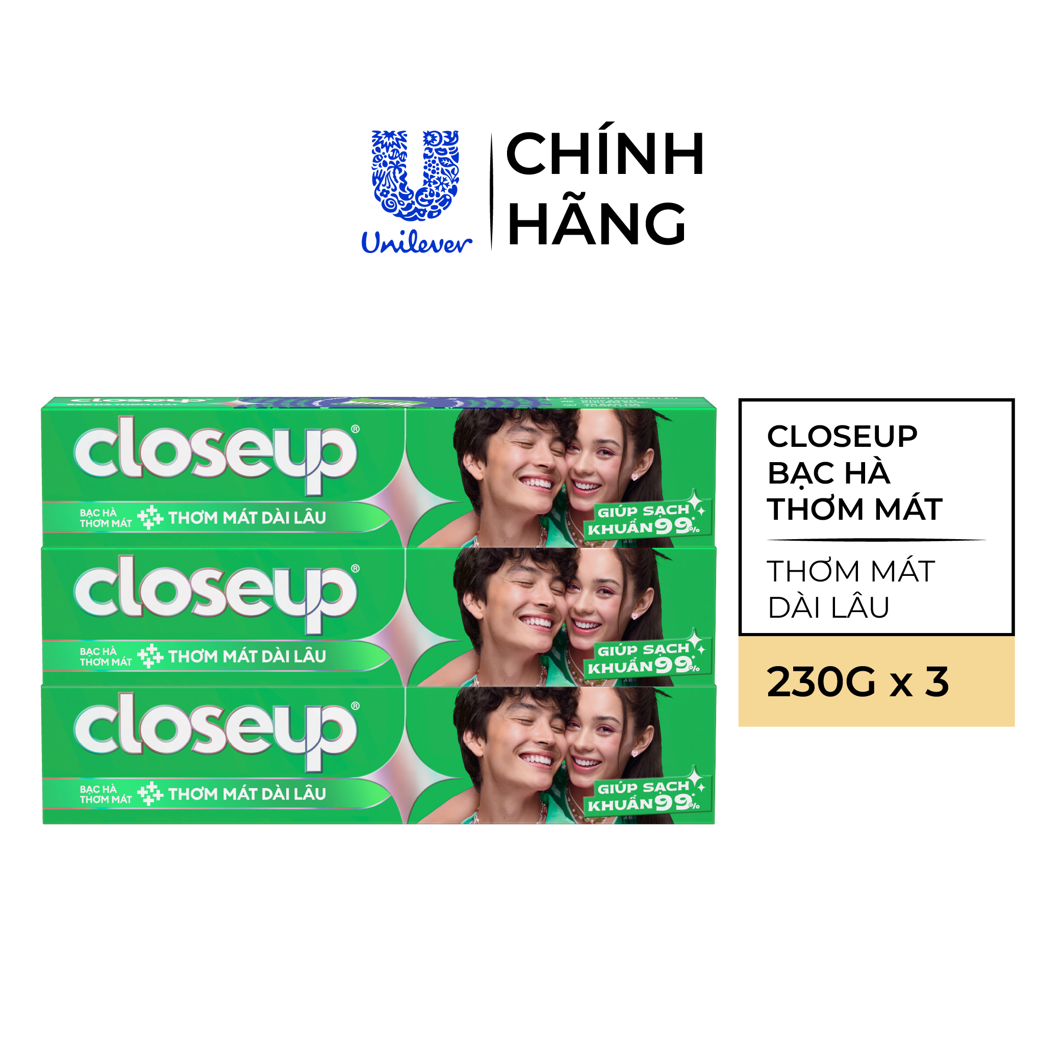  Combo 3 Kem Đánh Răng Closeup Dạng Gel Cho Hơi Thở Thơm Mát Bất Tận Bạc Hà The Mát 230G Tuýp 