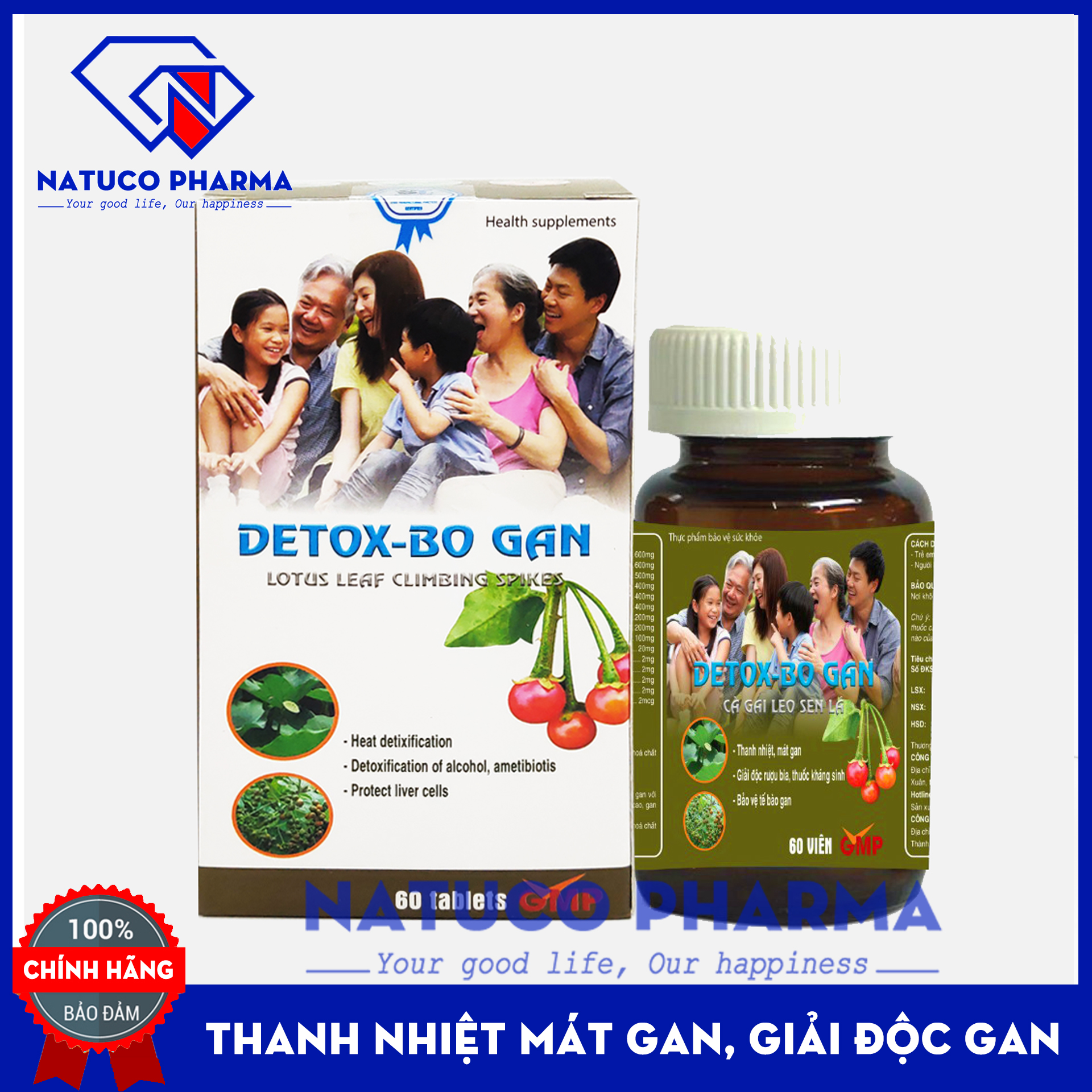 Viên uống bổ gan DETOX - BO GAN - cà gai leo, sen lá, xạ đen, actiso giúp giải độc gan, thanh nhiệt mát gan, tăng cường chức năng gan - Hộp lọ 60 viên chuẩn GMP Bộ Y tế