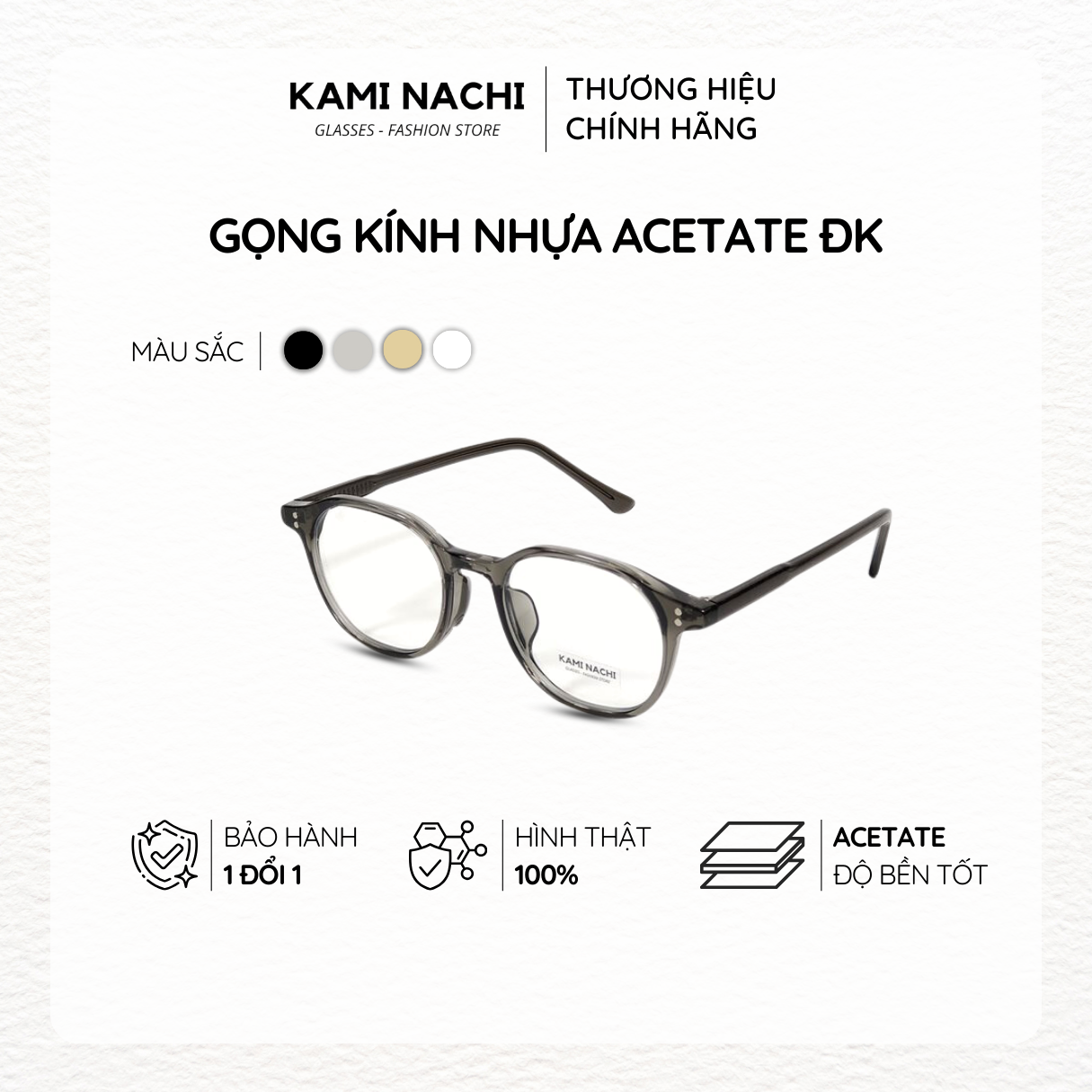 Gọng kính Acetate dáng vuông, có tròng chống Ánh Sáng Xanh KAMI NACHI phong cách hiện đại ĐK