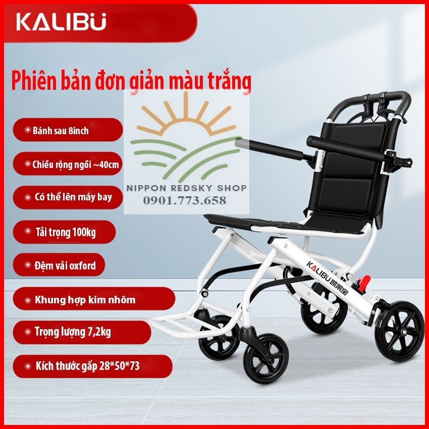 Xe lăn du lịch gấp gon KALIBU xách tay siêu nhẹ  - xe lăn gấp gọn - xe lăn xếp gọn - xe đẩy người già, người bệnh đa năng