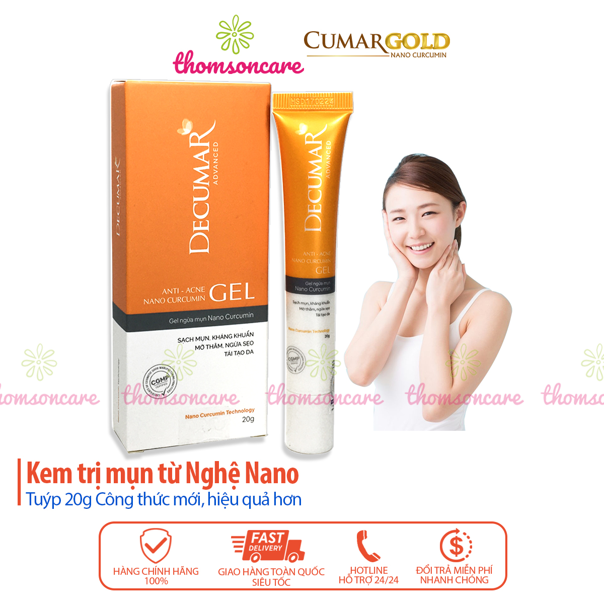 Kem ngừa mụn Decumar tuýp 20g - kem nghệ từ Nano curcumin - Hết mụn kem giảm thâm sẹo