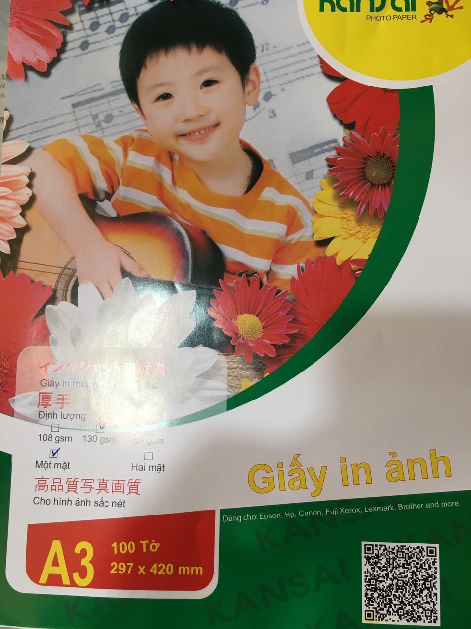 Giấy in màu kansai 1 mặt a3 130gsm/ 100 tờ