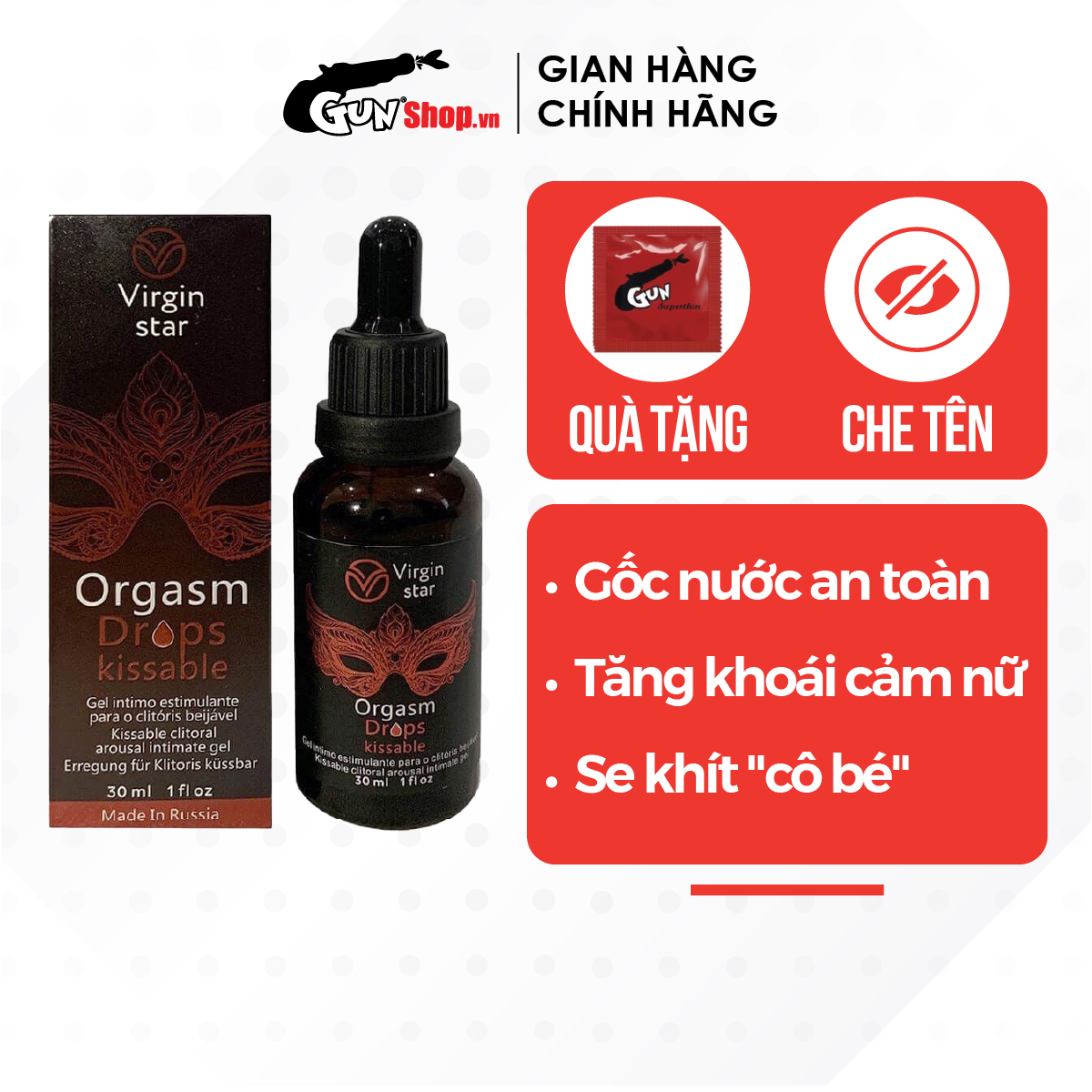 Gel bôi trơn Virgin Star Orgasm Drops Kissable - Chai 30ml | GUNSHOP VIỆT NAM