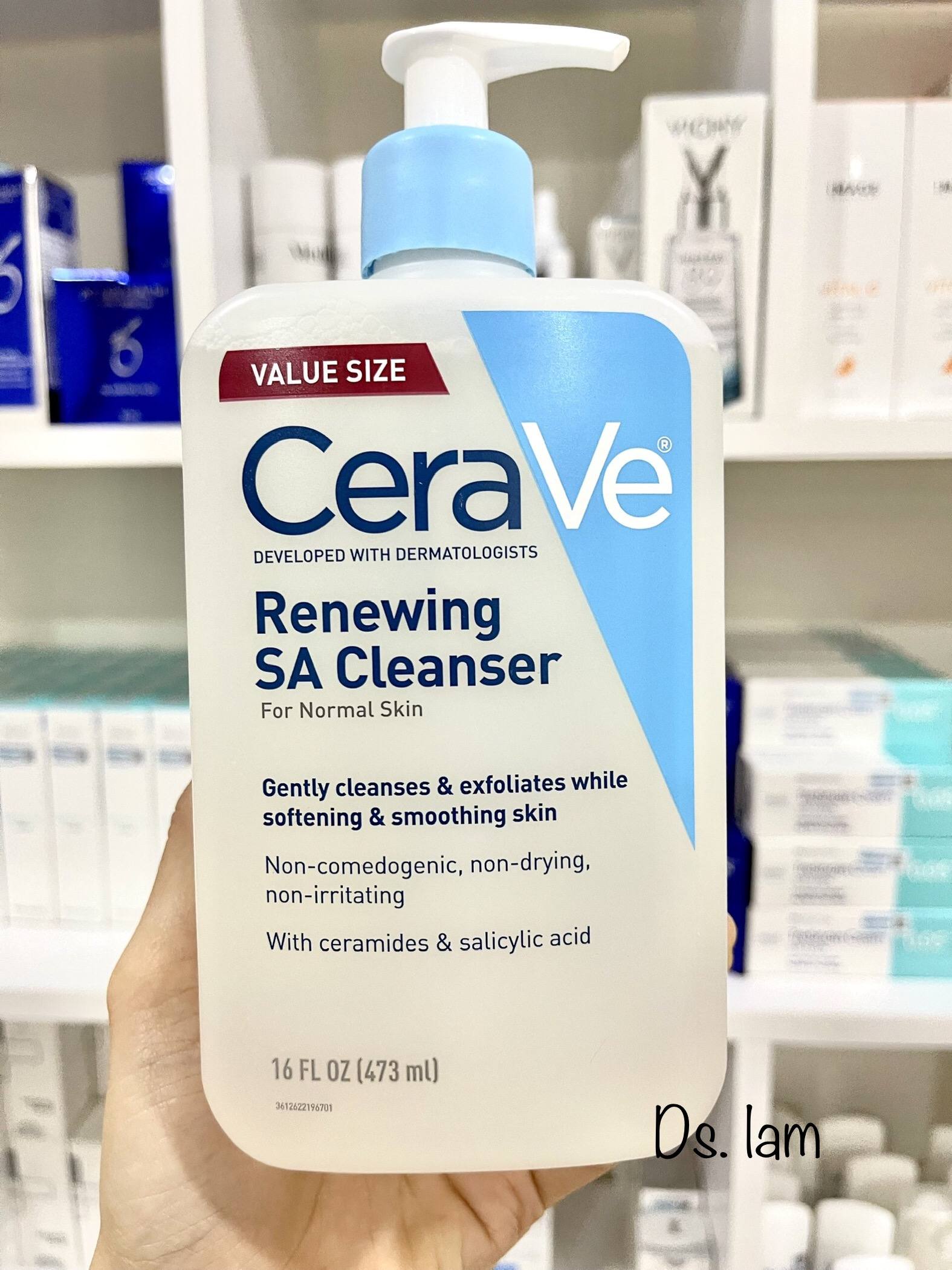 Sữa rửa mặt CeraVe SA Renewing 236ml màu xanh dương dành cho da dầu, mụn