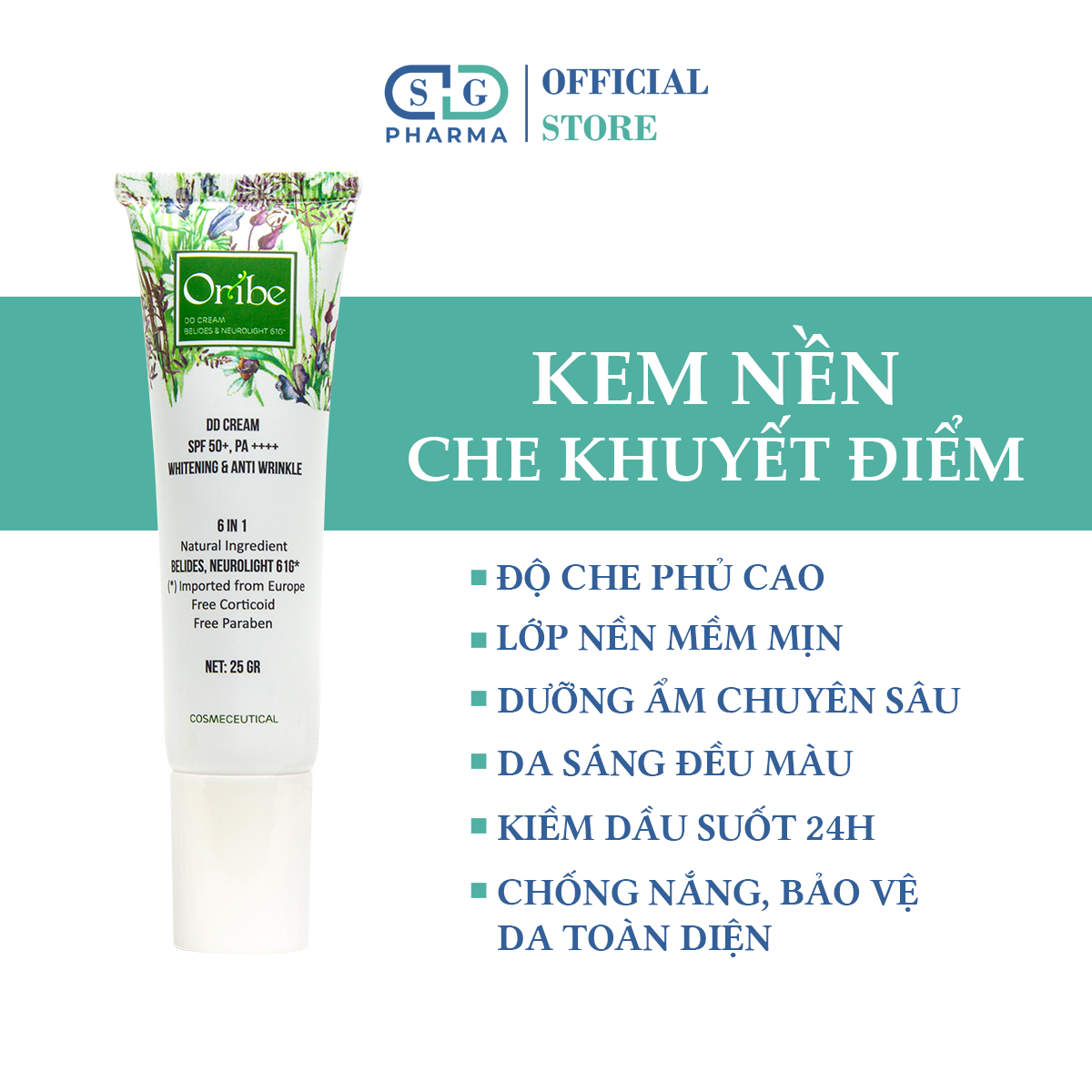 [HCM]Kem nền che khuyết điểm kiềm dầu dưỡng trắng da DD Cream Oribe SPF 50+ PA++++ 25g