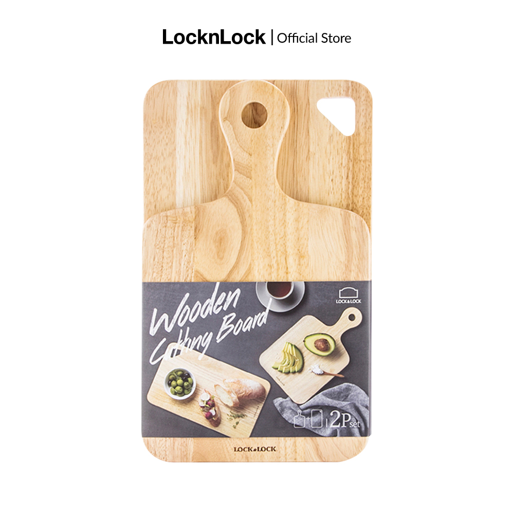 LWC001S2 - Bộ 2 thớt gỗ cây cao su nhãn hiệu Lock&Lock (1 thớt hình chữ nhật + 1 thớt ping pong) Hàng chính hãng