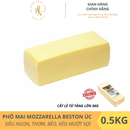 [ÚC - AUSTRALIA] Phô Mai Mozzarella BESTON ÚC KHỐI 0.5KG - SIÊU THƠM NGON, BÉO, KÉO MƯỚT SỢI - DATE 