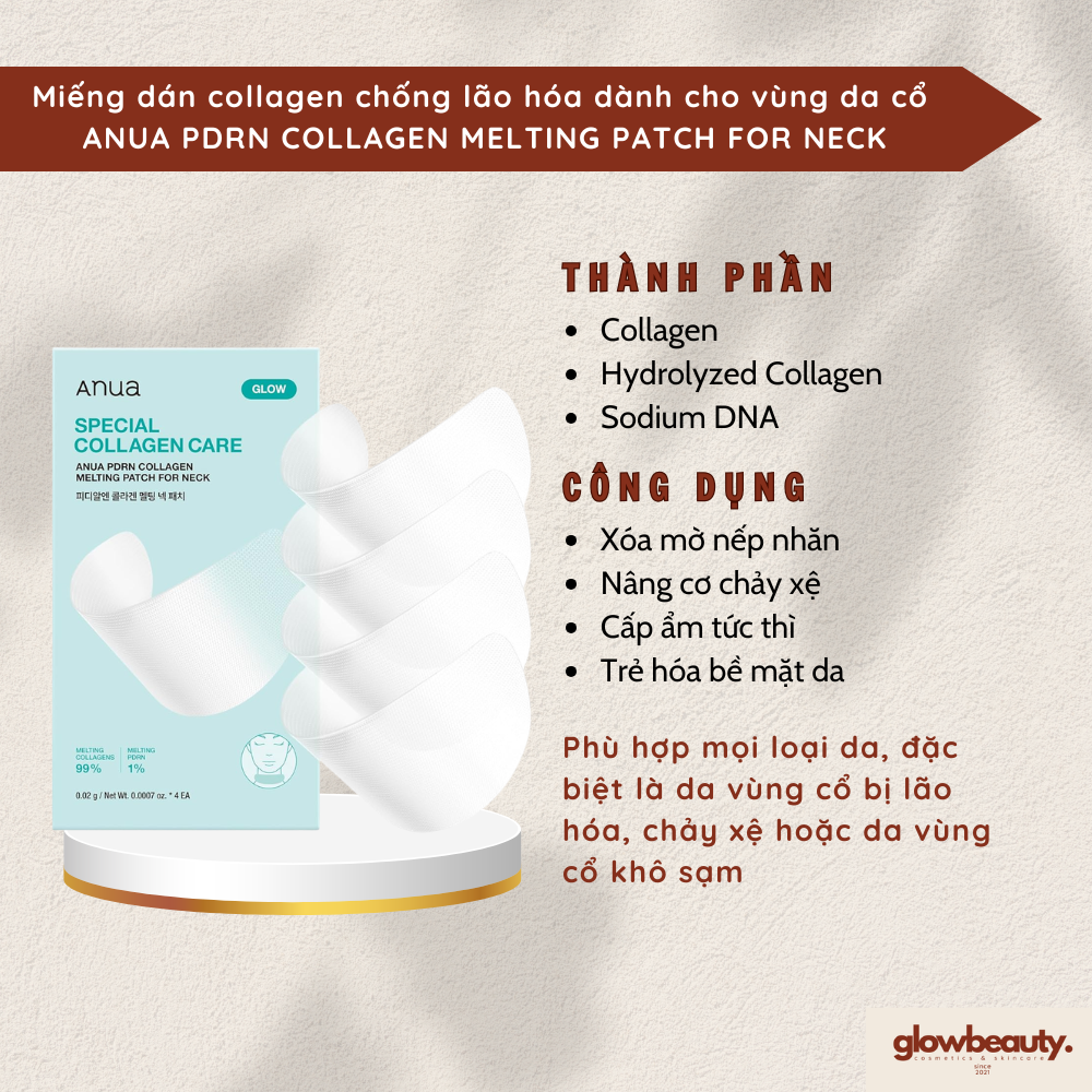 Miếng dán collagen chống lão hóa dành cho vùng da cổ (4ea) ANUA PDRN Collagen Melting Patch For Neck