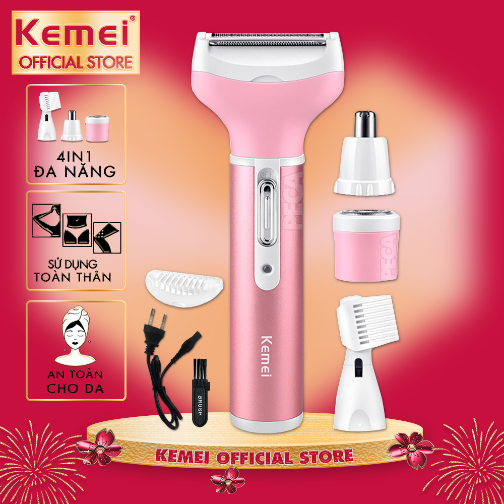 Máy tẩy lông 4in1 đa năng mini Kemei KM-6637 chuyên dùng cạo lông toàn thân sử dụng pin sạc tiện lợi - Hàng chính hãng