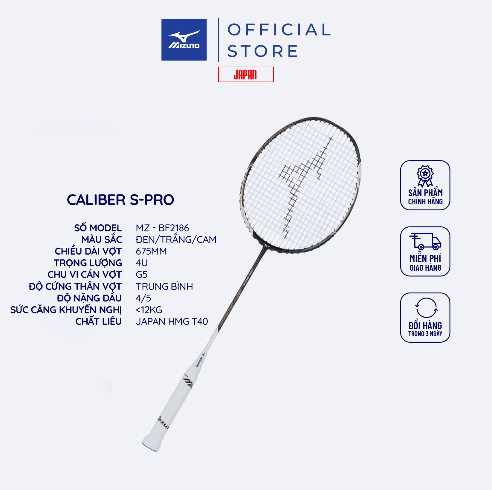 Vợt cầu lông altius caliber s-pro mizuno với điểm nổi bật tấn công mạnh mẽ nhưng vẫn êm ái giảm rung cho từng cú đánh