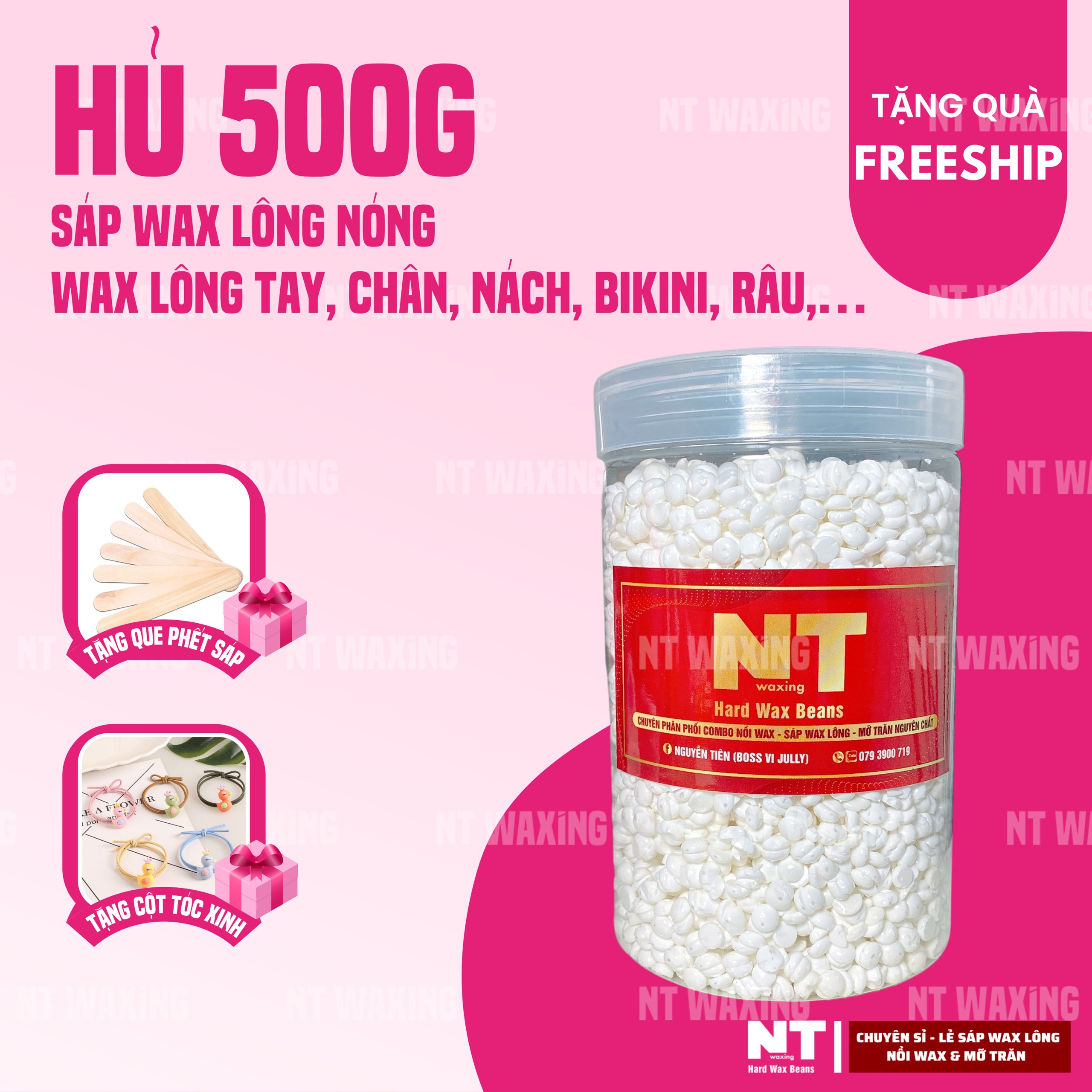 Hủ sáp wax lông 500G giá sĩ cao cấp nhập khẩu hard wax beans WAX lông nách, - NT.waxing96