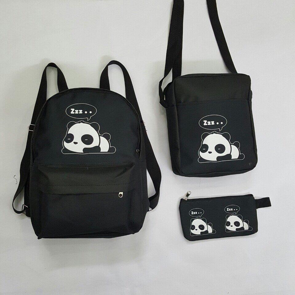 Set balo túi ví in hình gấu Panda