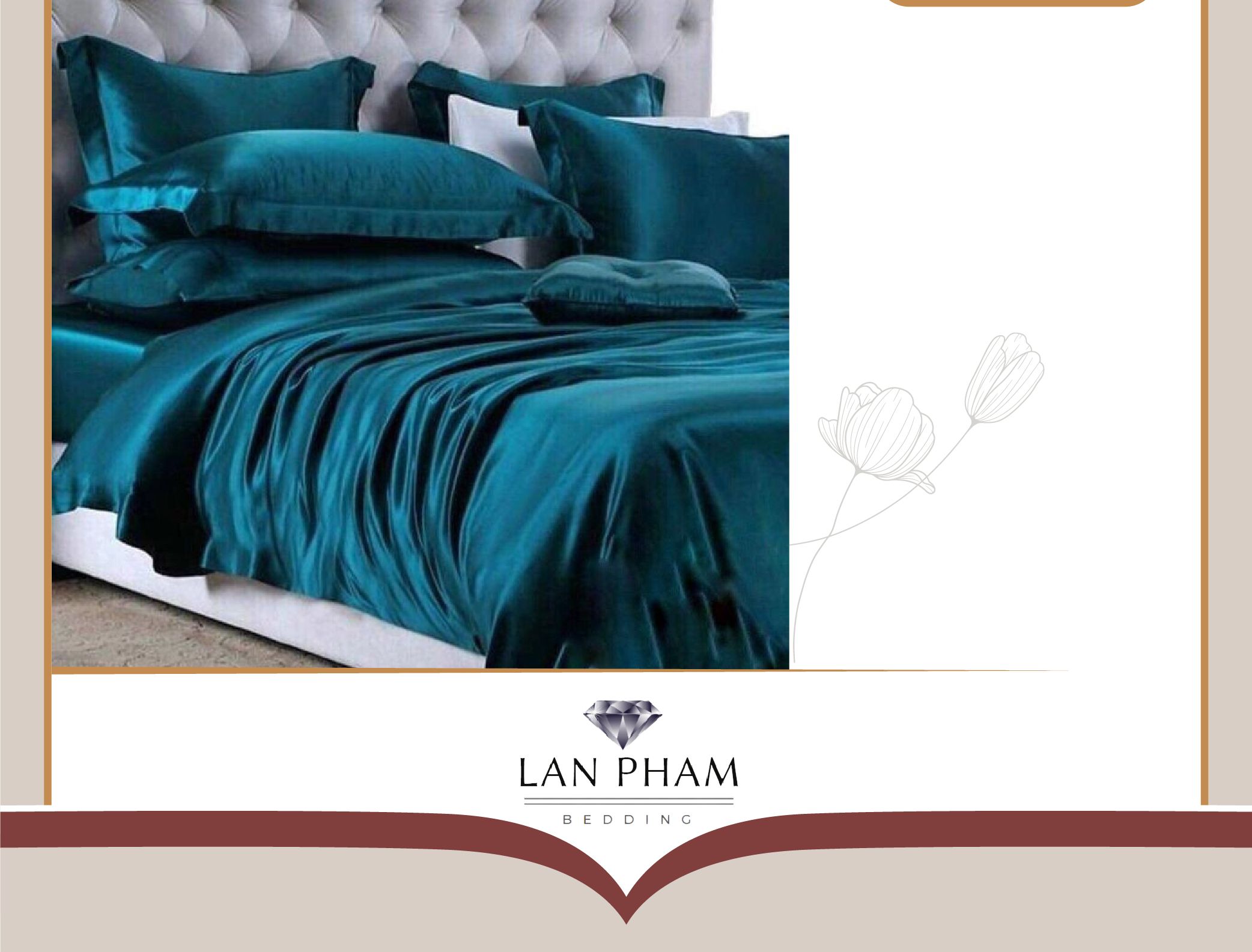 Bộ 5 món chăn ga gối phi lụa lan pham bedding hàng loại 1 mát mịn - xanh cổ vịt