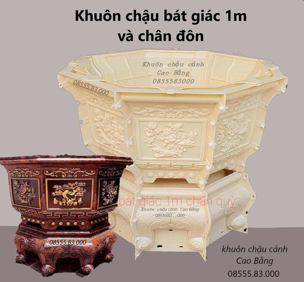 Khuôn đúc chậu cảnh bát giác 1m và chân đôn - khuôn chậu ABS có lòng trong đây đủ