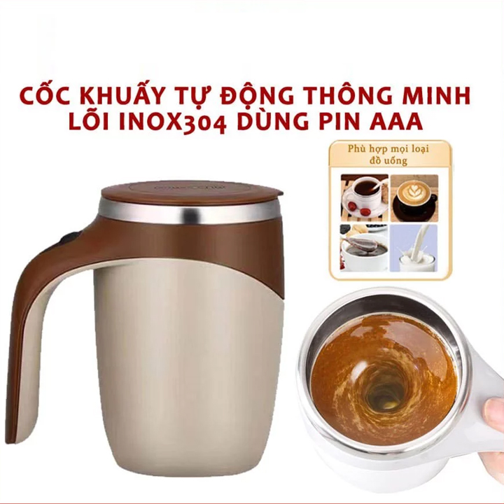 Cốc Tự Khuấy Cà Phê Tự Động Thông Minh - Ly Khuấy Tự Động 380ml Chất liệu inox 304 Sử Dụng pin tiện lợi