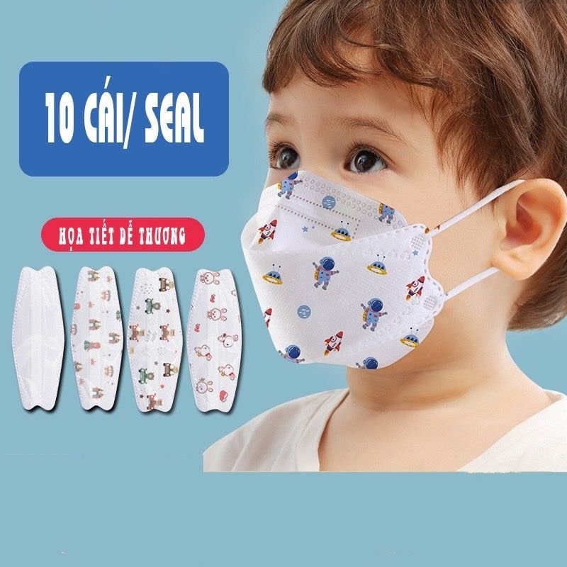 Khẩu trang y tế cho bé, khẩu trang KF94 cho bé, khẩu trang trẻ em 4D kháng khuẩn Hàn Quốc (10 cái/túi) - Happy Home 4U