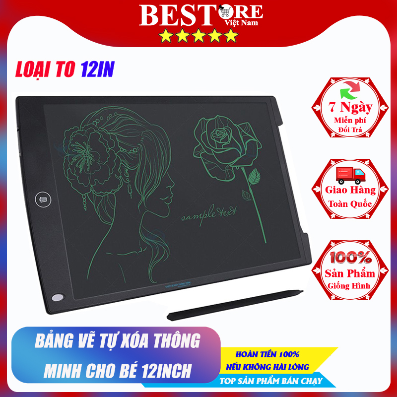 Bảng vẽ điện tử tự xóa cho bé, Bảng viết thông minh màn hình 12 Inch, Bảng viết điện tử thông minh