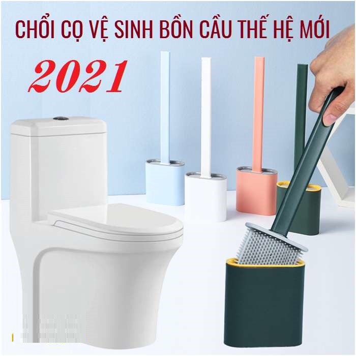 Chổi cọ toilet silicon kèm hộp đựng, cây cọ bồn cầu chà nhà tắm tiện dụng