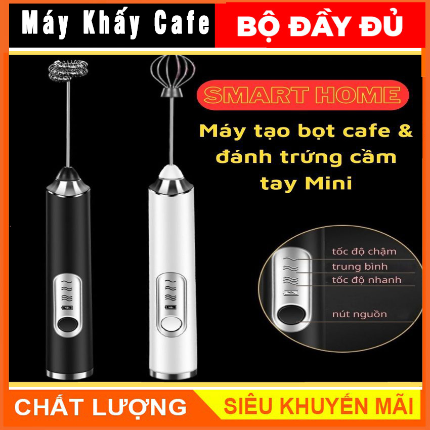 Máy đánh trứng cầm tay kèm máy tạo bọt cafe chạy điện sạc usb 3 tốc độ siêu tiện lợi