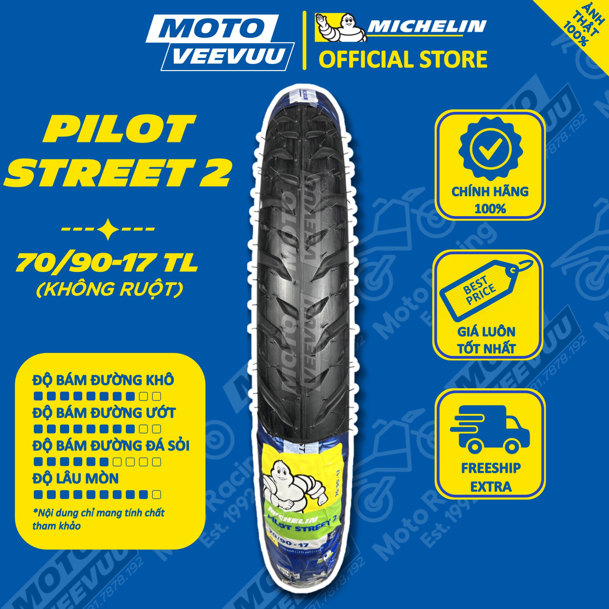 Vỏ lốp xe máy michelin 70/90-17 tl pilot street 2