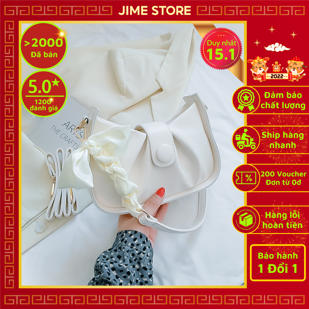 Túi xách nữ đeo chéo mặt cúc nhựa dây nơ quấn xinh xẻo loại 1 jime store t14
