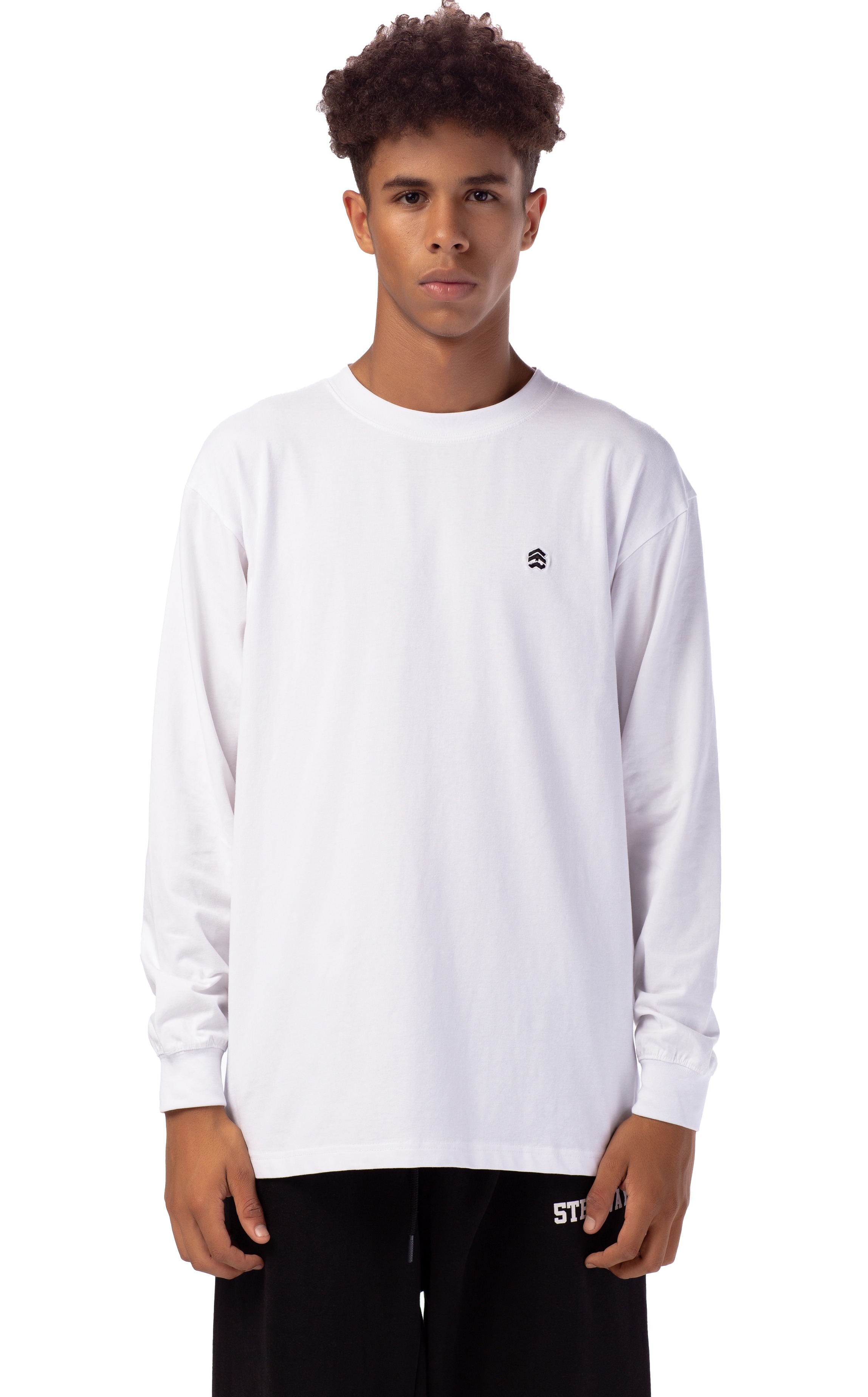 5theway® 5tw/rtw ls traditional fit tee™ in white/black aka áo thun trắng tay dài logo đen