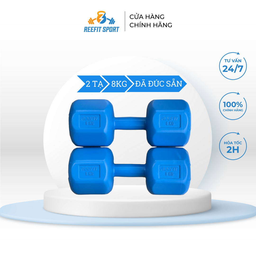 Bộ 2 tạ tay nhựa bát giác Reefit 8kg có ruột (gồm 2 cục 8kg)