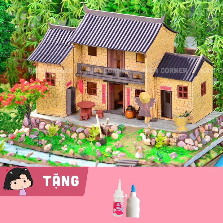 Mô hình nhà búp bê tự lắp ráp bằng gỗ DIY Bức họa đồng quê
