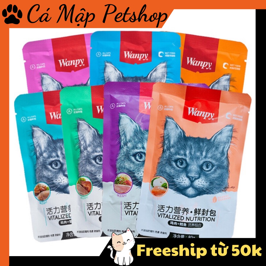15 gói Pate Wanpy cho mèo, Pate dinh dưỡng cho mèo túi 80gr
