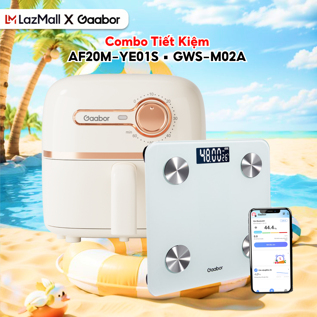 Combo 384 Nồi chiên không dầu 2L AF20M-YE01S và cân điện tử kính cường có kết nối app GWS-M02A - Bảo hành chính hãng 1 đổi 1