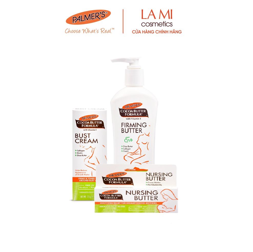Bộ sản phẩm phục hồi làn da sau sinh Palmer's (Lotion sau sinh, Kem săn ngực và Kem ngăn ngừa nứt nẻ đầu ti)