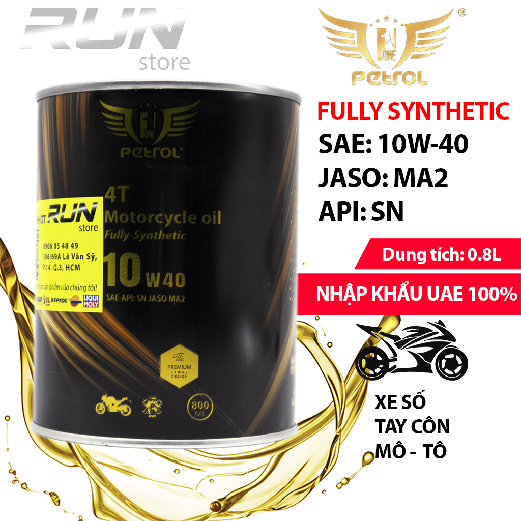 [HCM]Nhớt Tổng Hợp PETROL ONE 10w40 800ml Cho Xe Số  Xe Côn Tay - Nhớt PETROL ONE FULLY SYNTHETIC SAE 10W40 JASO MA2 API SN 800ml - Made In UAE