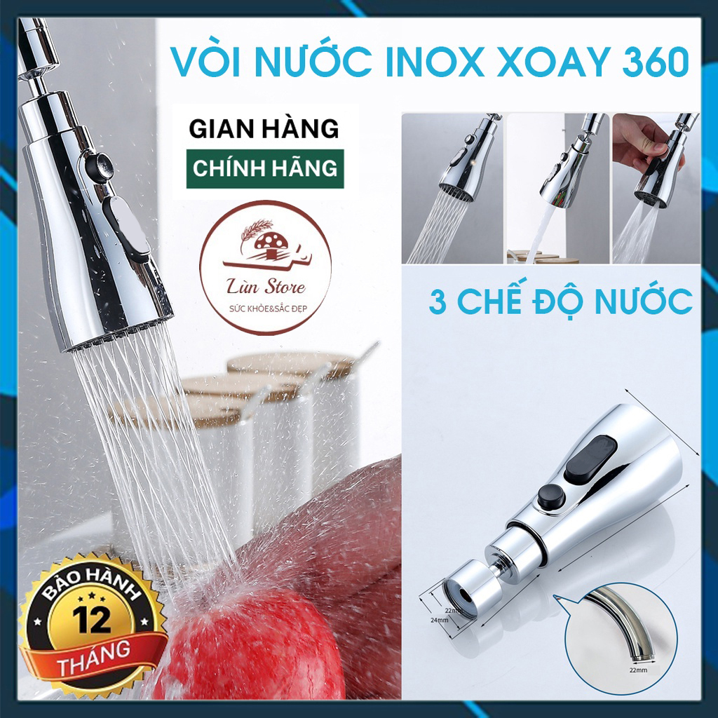 Đầu nối vòi nước tăng áp xoay 360 độ lắp vòi nước bồn rửa bát chén với 3 chế độ nước chảy, Đầu Nối Tăng Áp Thông Minh Dùng làm đầu nối vòi rửa chén bát giúp tăng áp lực nước khi rửa, Chất Liệu Inox 304 Không Gỉ