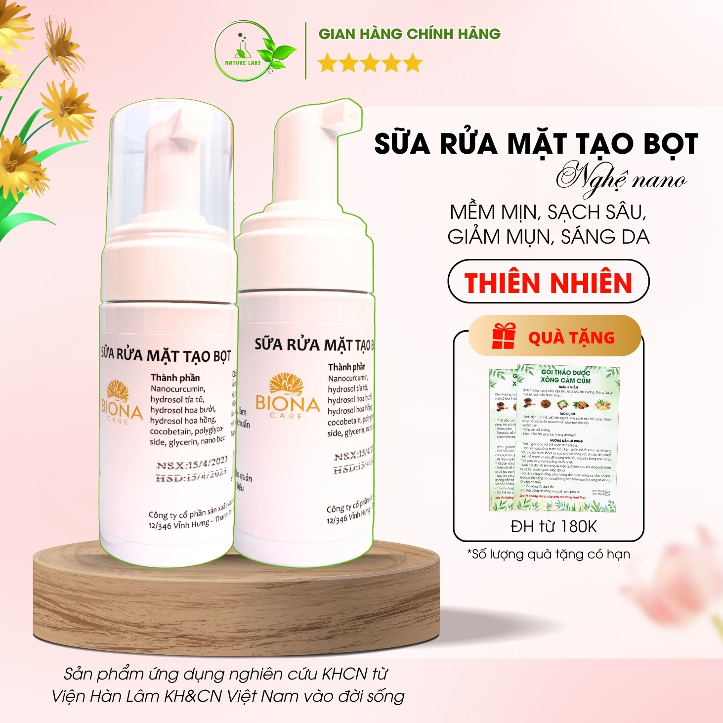 Sữa rửa mặt tạo bọt nghệ nano cho mẹ bầu, da dầu, da nhạy cảm, khô, hỗn hợp, sạch sâu, ngừa mụn, sáng da, chai 100ml