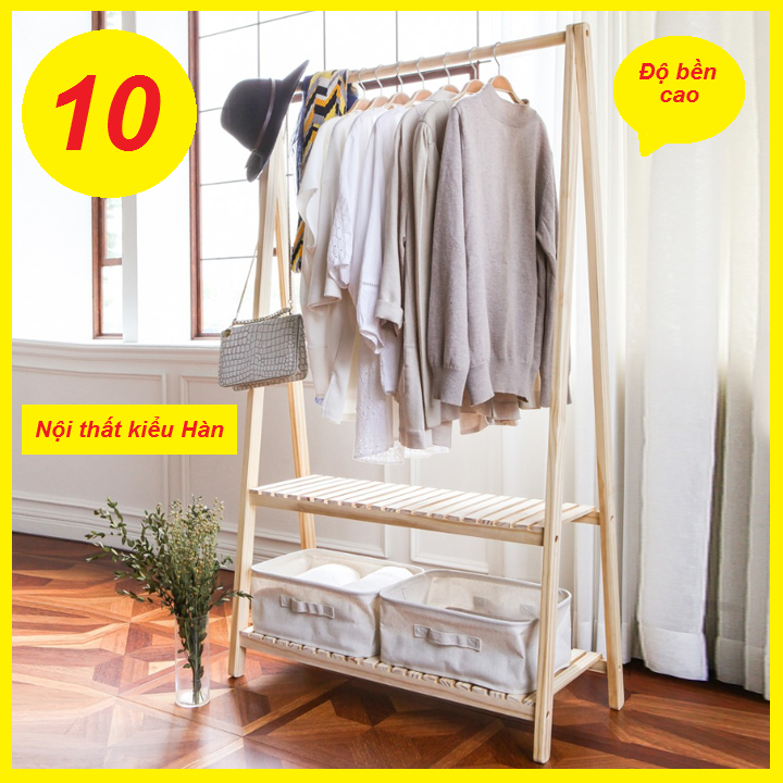 Giàn Treo Quần Áo 3 Tầng, Giá Treo Quần Áo 3 Tầng Gỗ Thông Tự Nhiên Kiểu Dáng Mới