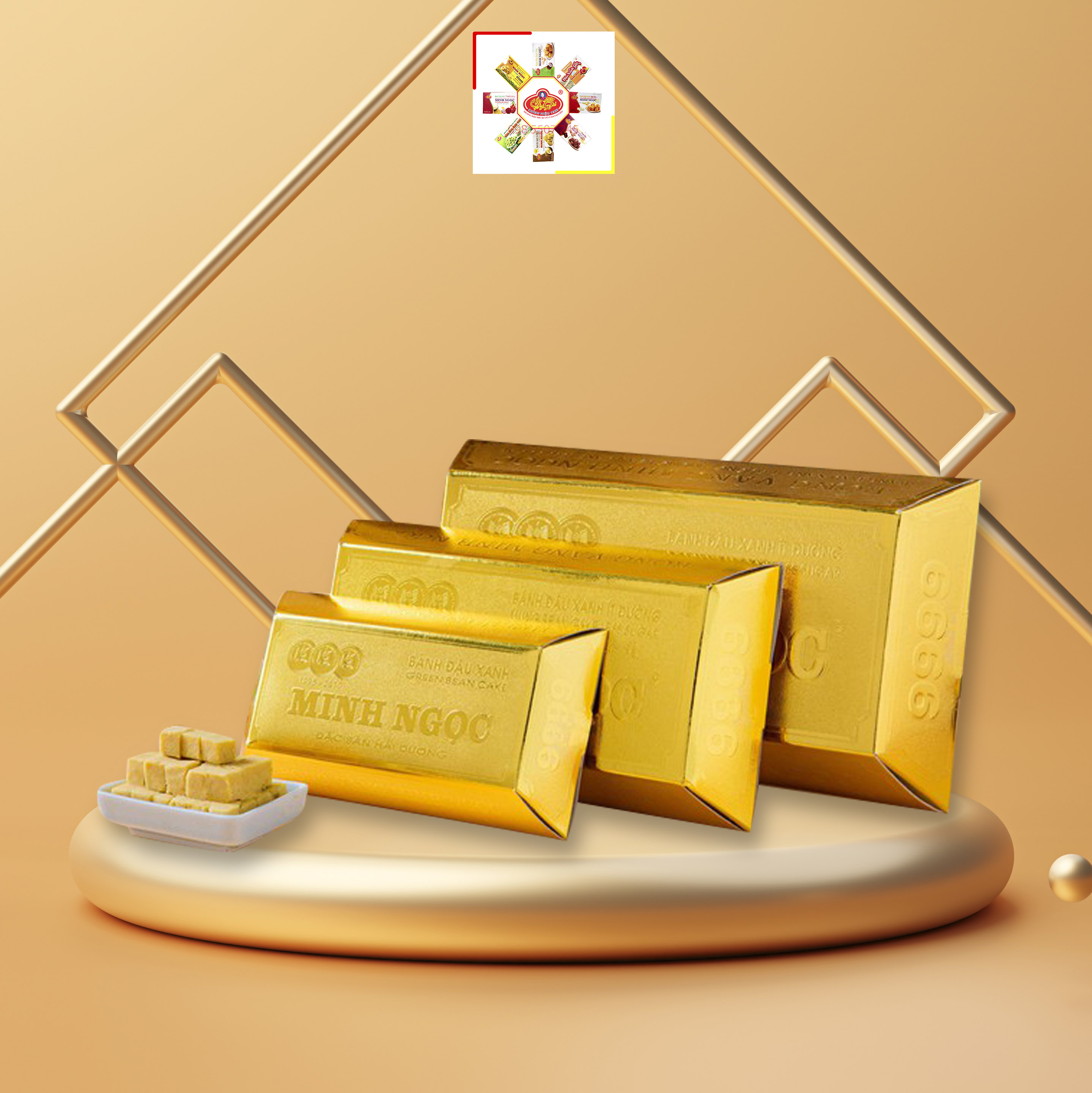 Bánh đậu xanh ít ngọt rồng vàng Minh Ngọc A16 120g/ A15 300g/ A20 450g