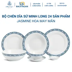 Bộ chén dĩa sứ Minh Long 24 sản phẩm JASMINE Chim Lạc dùng cho gia đình, sứ đẹp cao cấp dùng đãi khách, tặng quà tết - bộ bàn ăn