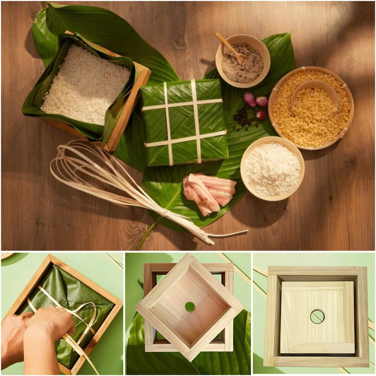  Bộ Khuôn Gói Bánh Chưng Thông Minh 10cm   12cm   14cm   16cm   18cm   20cm Bằng Gỗ Tự Nhiên Tiện Lợi 