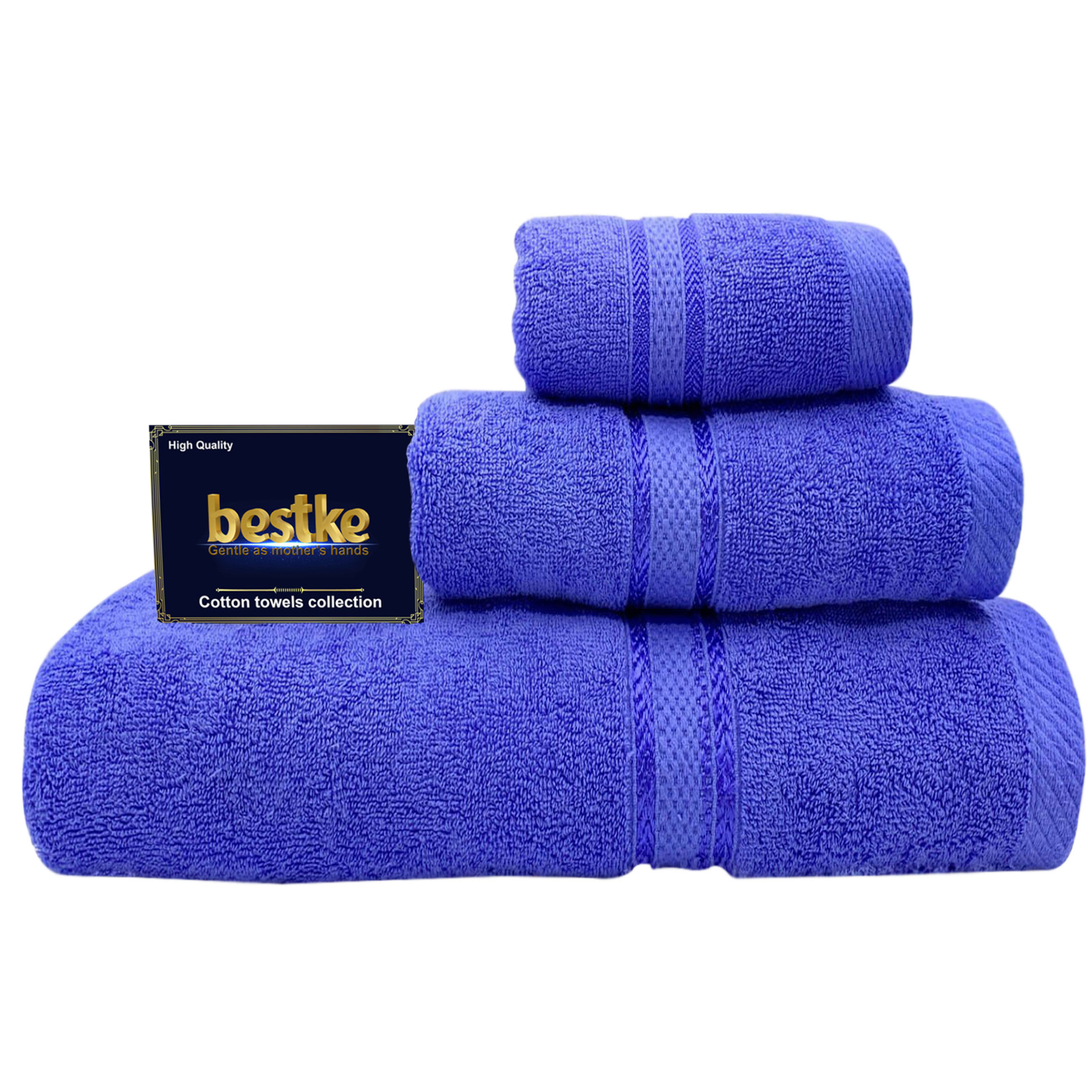 Bộ Khăn Bestke Cao Cấp  Dày đẹp 100% Cotton gồm khăn tắm khăn gội khăn mặt Mềm mại và Thấm hút Nước  Xuất Khẩu Màu xanh (Blue) trọng lượng 700g