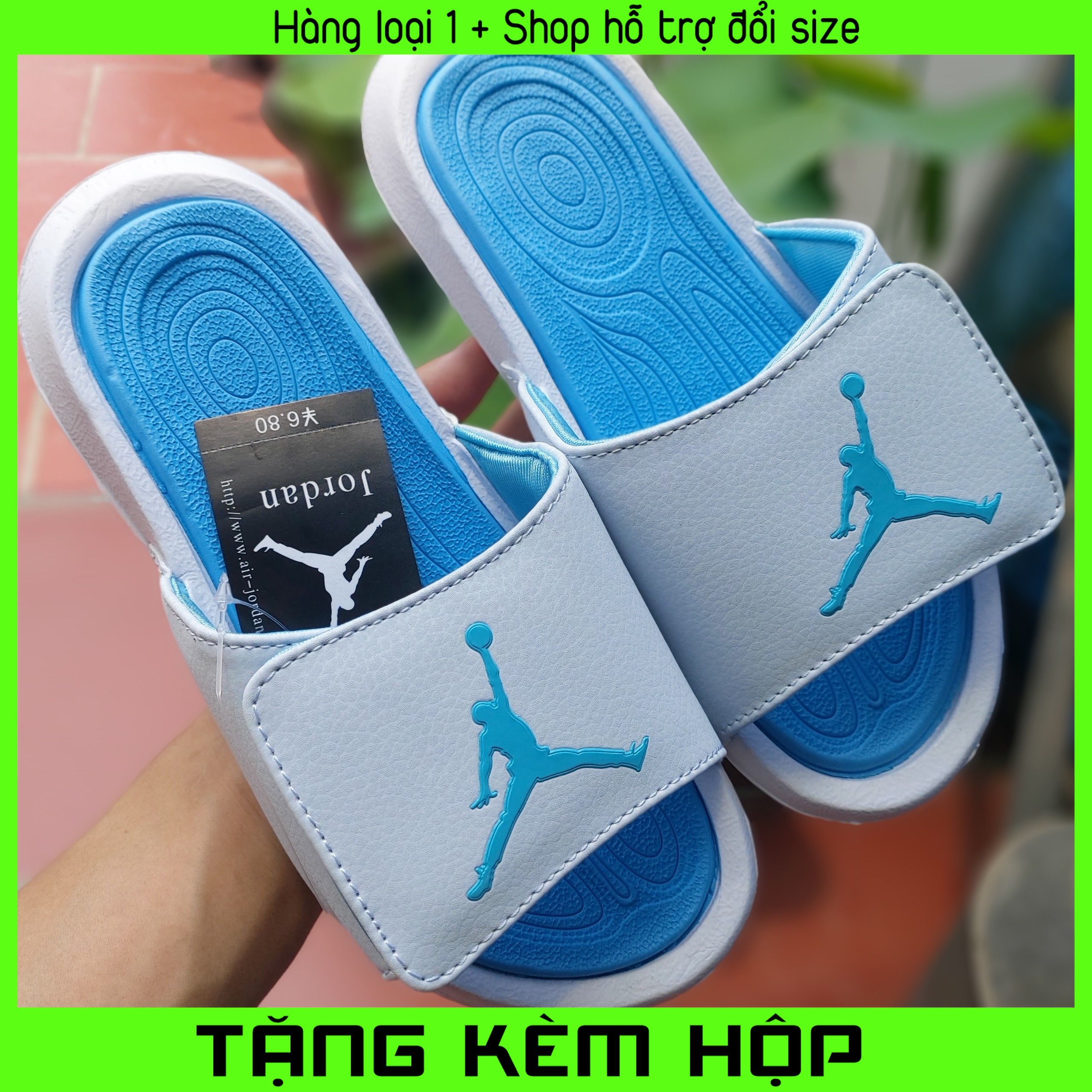 (Có Hộp) Dép Quai Ngang Jordan Trắng Xanh - dép nam - dép nữ - dep quai ngang - dép jordan - dép jd - jordan quai ngang - dep nam - dép jordan hydro 6