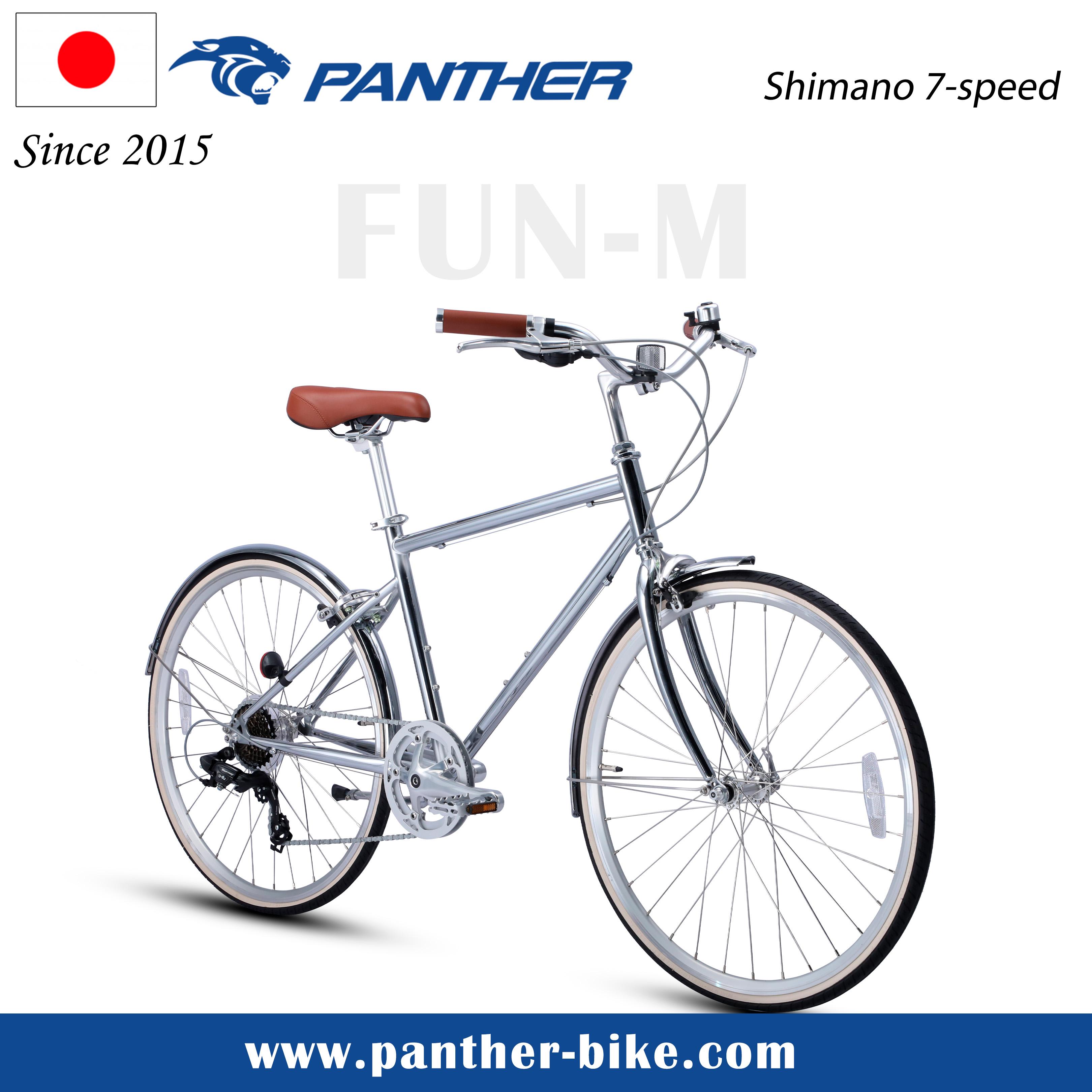 Xe đạp cổ điển PANTHER FUN cho nam 7 cấp Shimano, phanh Caliper, khung thép Cromoly nhẹ 12.4kg, phù hợp chiều cao 160-185cm cho đi lại thành thị