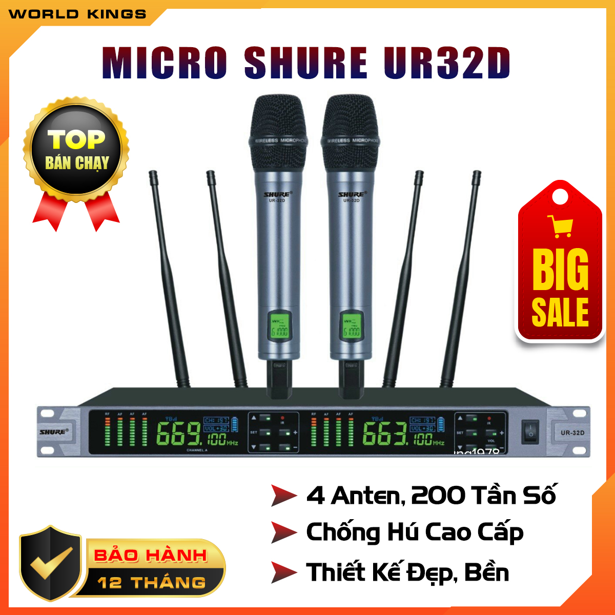 New 2024 | Micro Shure UR32D 4 Râu Sóng Ổn Định, Set Sóng, Tăng Giảm Âm Lượng, Tiếng Ca Hay Cho Dàn Karaoke Gia Đình, Bảo Hành 1 Năm.